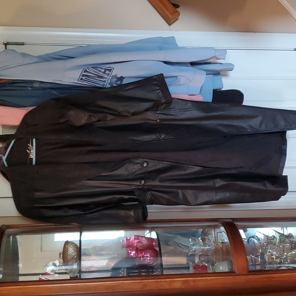 Full length black leather coat